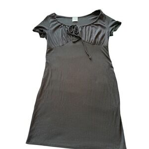 Livi by Olivia Rae Ribbed Knit Mini Dress Gray Milkmaid Empire Waist Large